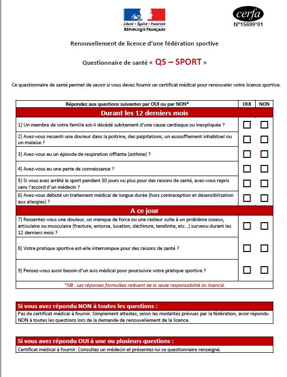 Questionnaire sport